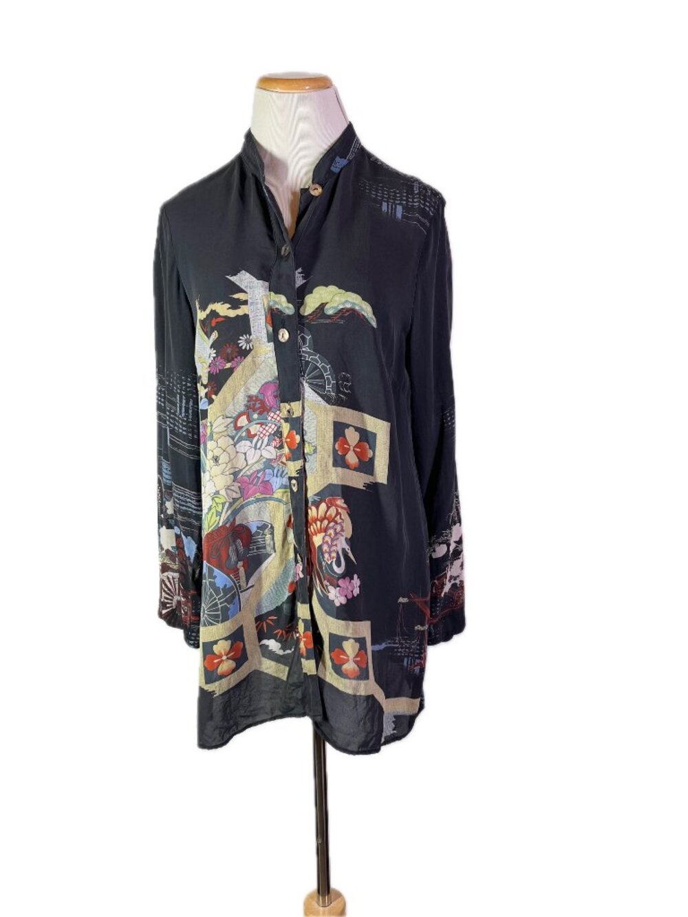 Citron Santa Monica Size S Crepe Silk Tunic Top Print